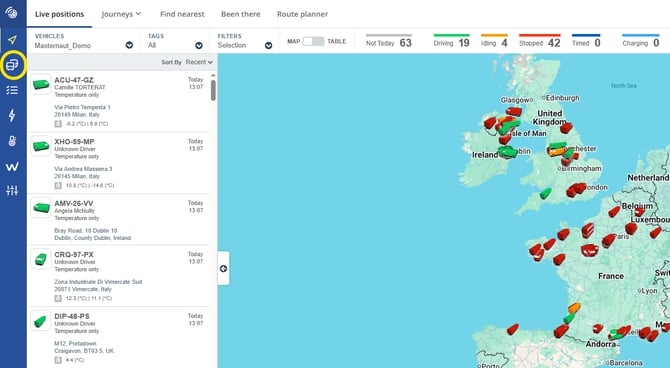 Tyre module - Access to tyre module in MyConnected Fleet 1