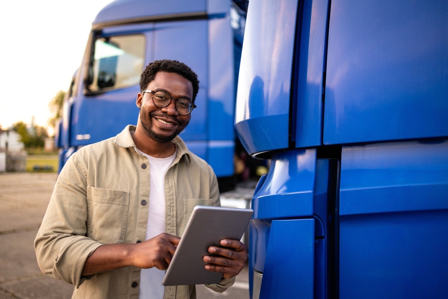 truck driver with tablet