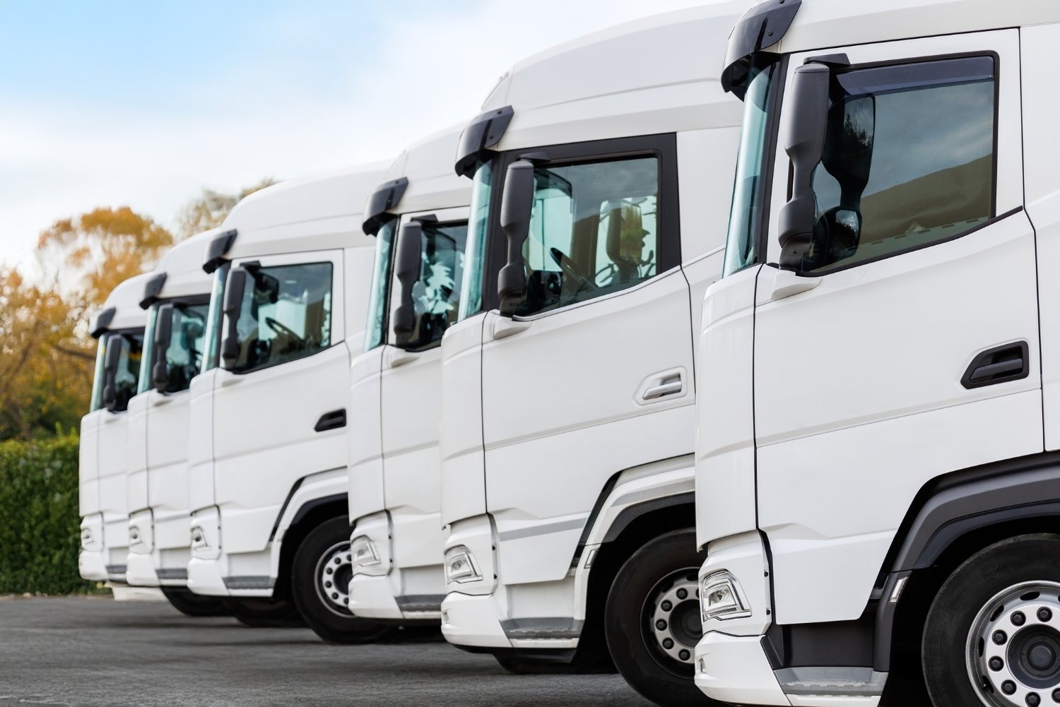 white hgvs lined up in parking spaces